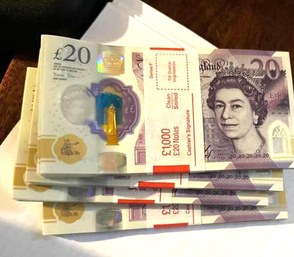 Buy Counterfeit Money Banknotes 20 pounds cut in UK